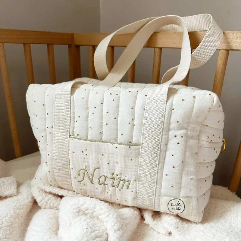 Sac à langer mini matelassé écru pois doré -Personnalisable