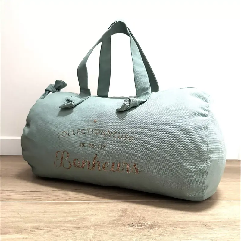 Sac Polochon "Collectionneuse de petits bonheurs" Céladon
