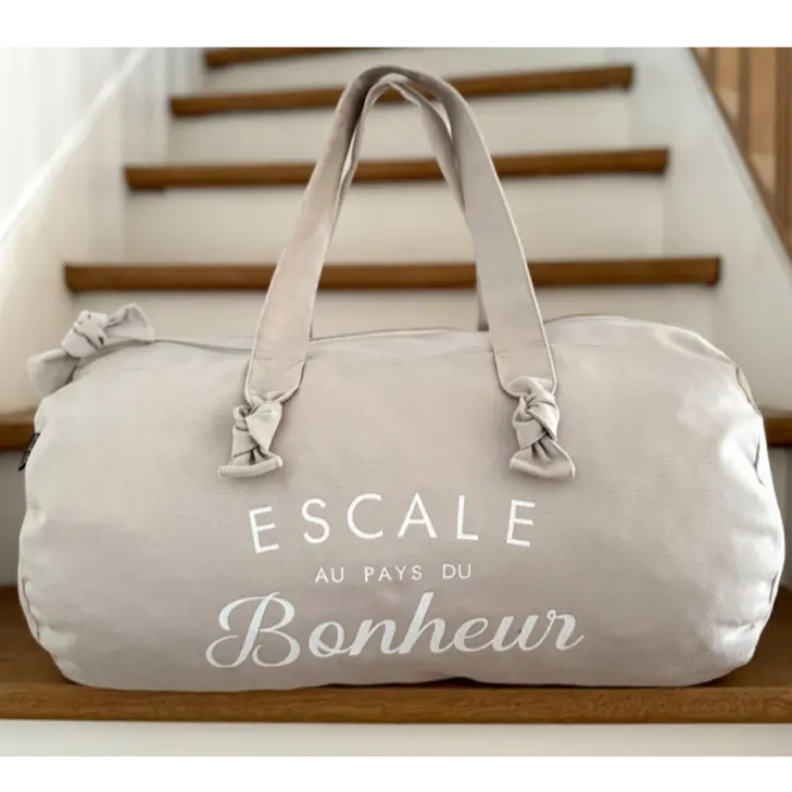 Sac Polochon "Escale au pays du bonheur" gris perle