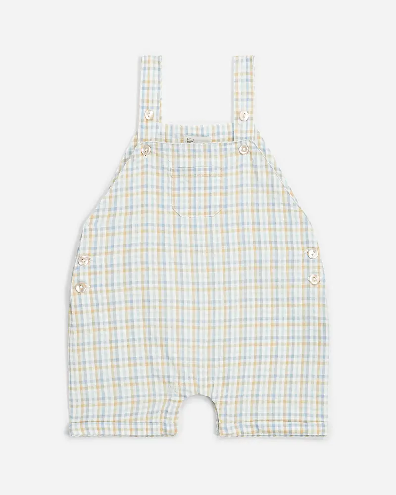 Salopette bébé Alfred imprimée carreaux bleu et beige