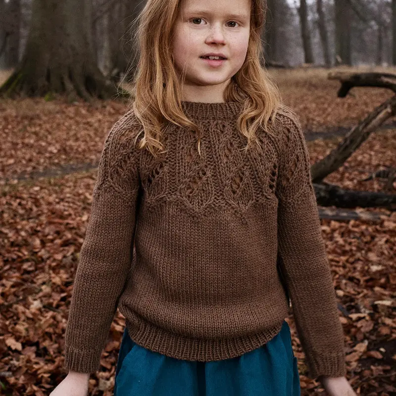Semi-Handknitted Llama Twist Sweater - Camel - 6-9y