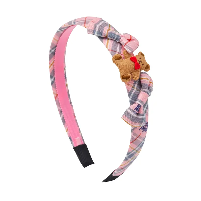 SERRE TÊTE À CARREAUX OURSON ROSE