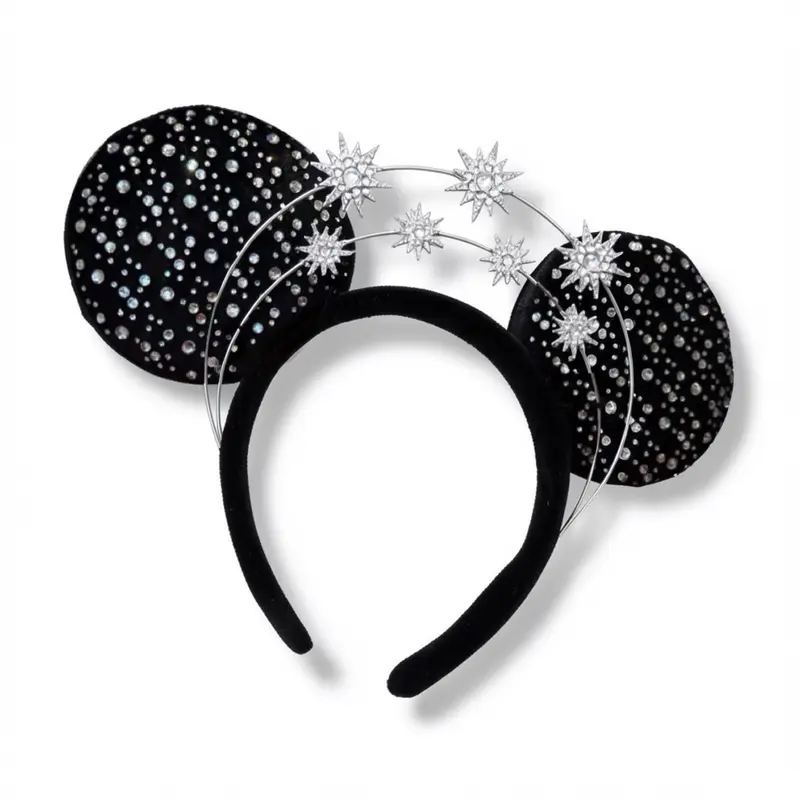 Serre-tête oreilles Disney noir à strass et étoiles argentées – Disneyland Paris