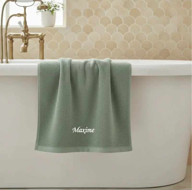 Serviette de bain personnalisable en éponge coton premium Kaki