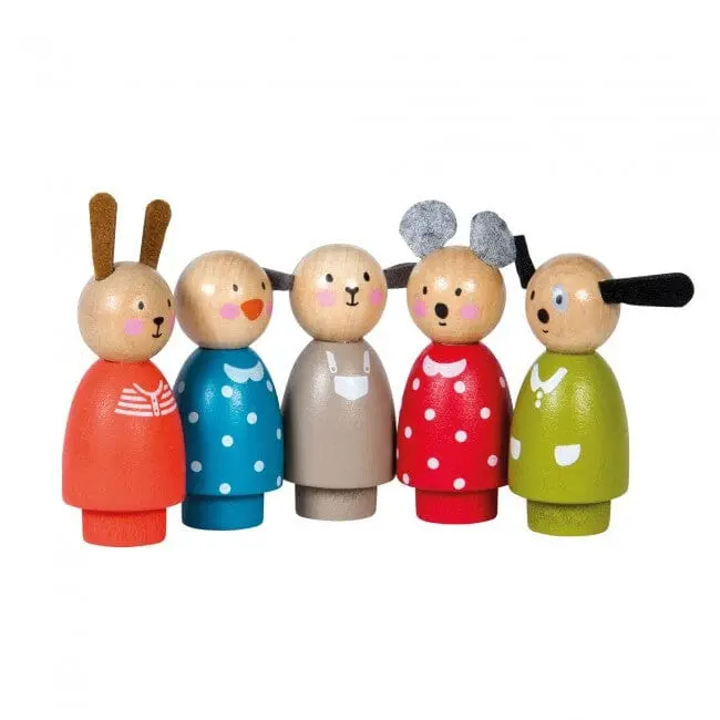 set 5 personnages en bois la grande famille - MOULIN ROTY