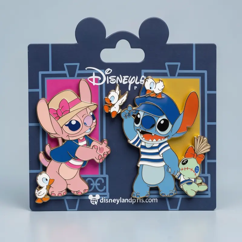 Set de 2 pins Angel, Stitch et Scrump – Parisian Characters – Disneyland Paris