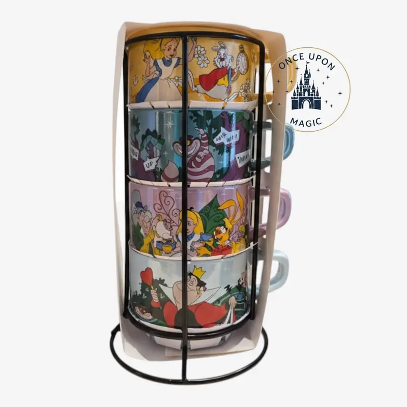 Set de 4 Tasses Disney – Alice au Pays des Merveilles avec Support Métallique