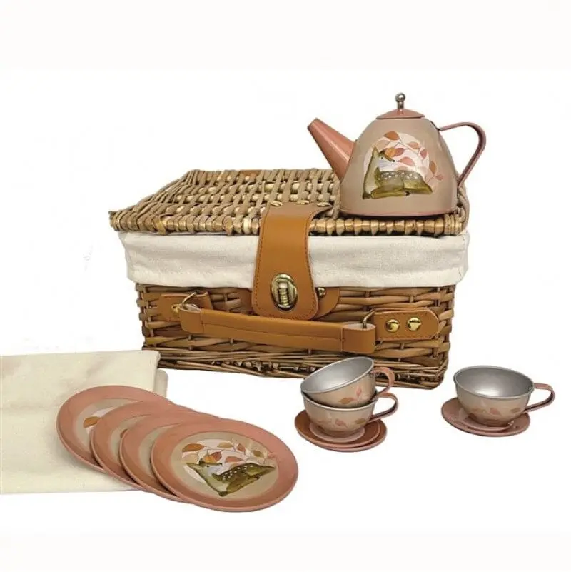 SET DE THE EN METAL FAON DANS VALISE EN OSIER - EGMONT