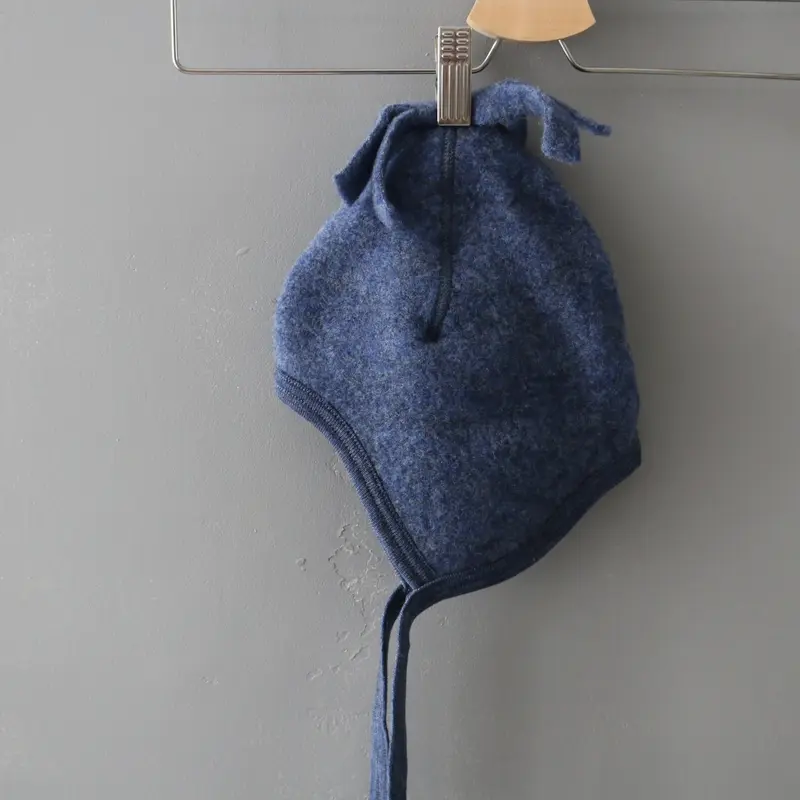 Soft Merino Wool Fleece Hat - Blue Melange - 6-12M ONLY