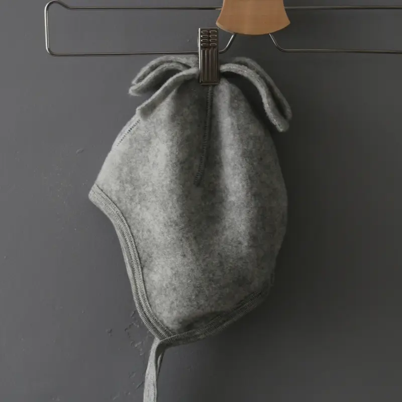 Soft Merino Wool Fleece Hat - Grey Melange - 6m-2y
