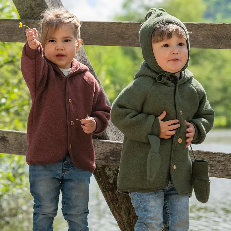 Soft Merino Wool Fleece Jacket - Cinnamon Mélange - 0-3M ONLY
