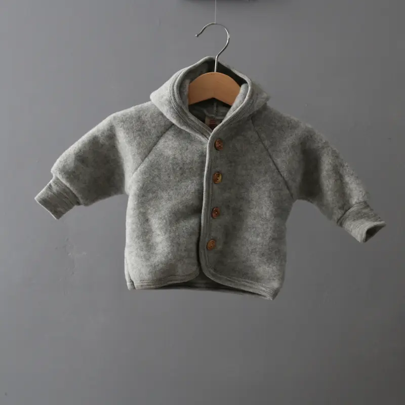 Soft Merino Wool Fleece Jacket - Grey Melange - 0m-6y