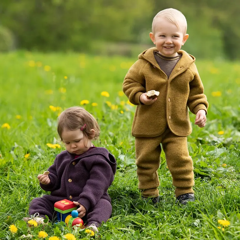 Soft Merino Wool Fleece Jacket - Saffron - 0m-6y