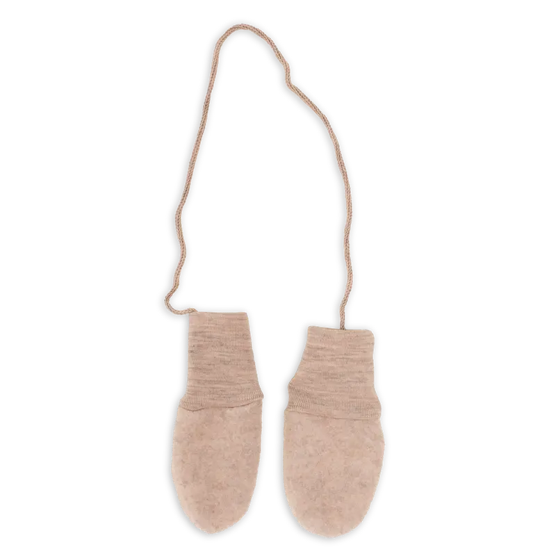 Soft Merino Wool Fleece Mittens - Sand - 0-12m
