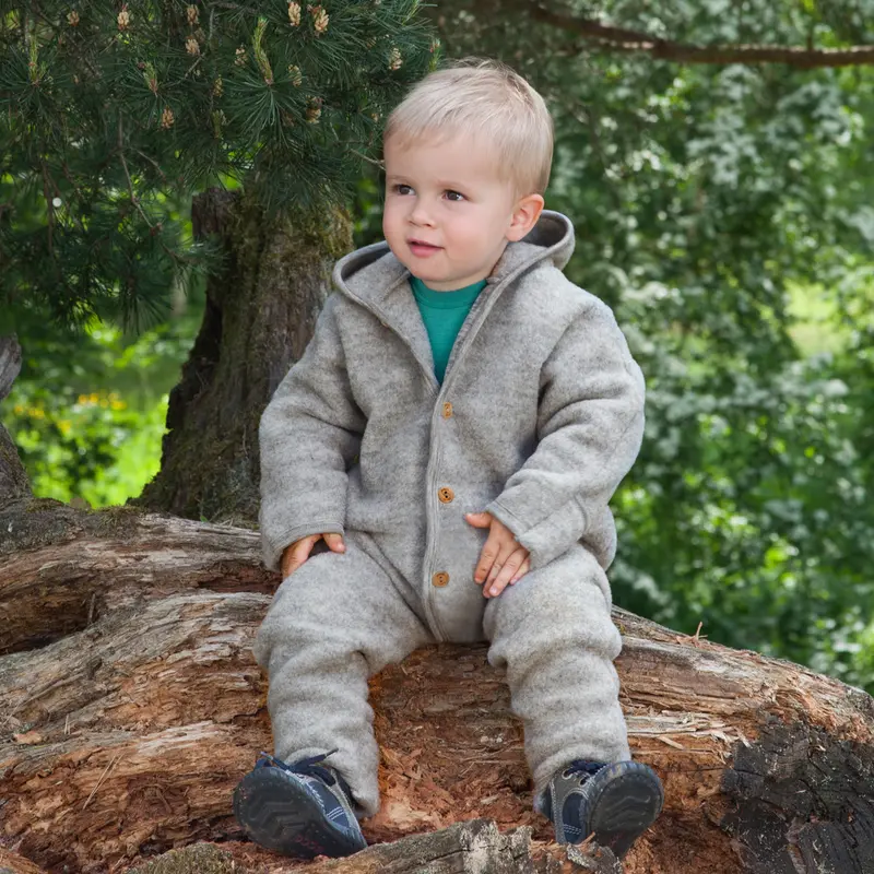 Soft Merino Wool Fleece Snugglesuit - Grey Melange - 0m-2y