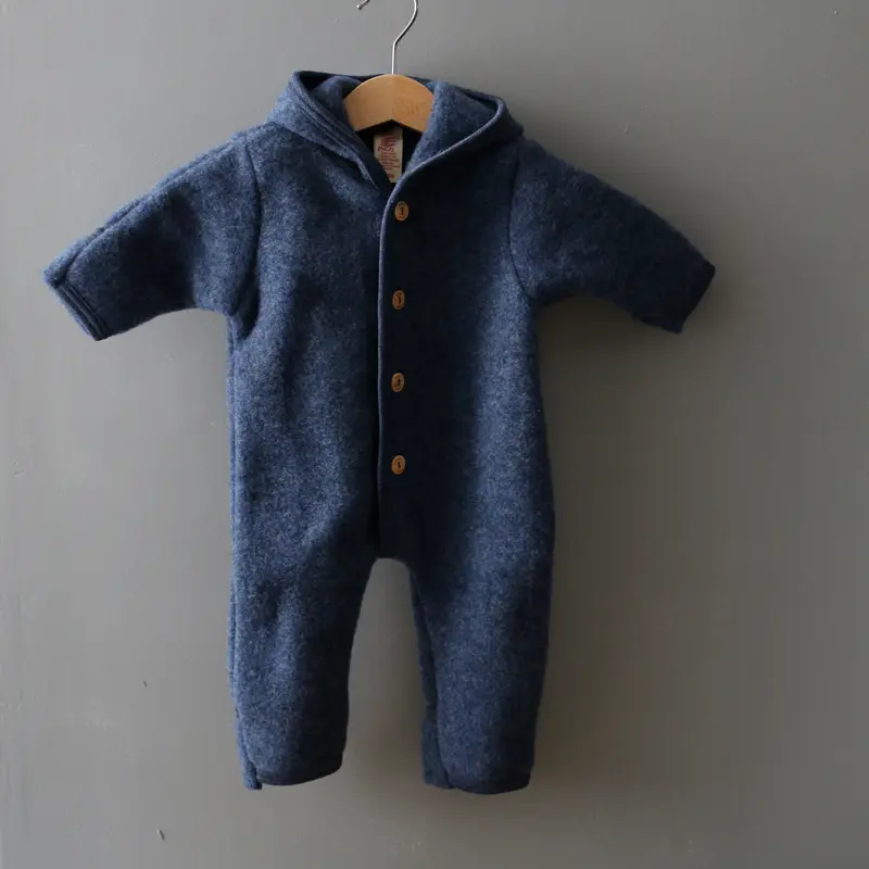 Soft Merino Wool Fleece Snugglesuit - Navy Melange - 0m-2y