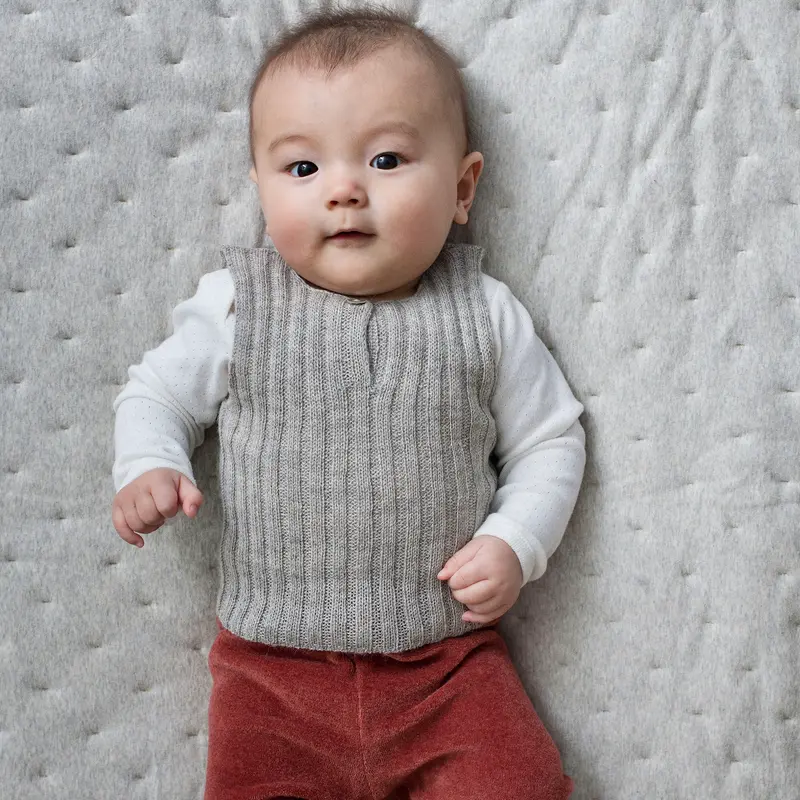 Soft Semi Hand Knitted Alpaca Rib Vest - Sand - 0-1m only