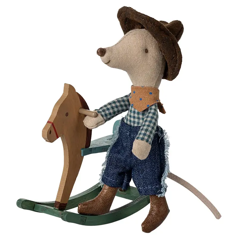 Souris Cow-Boy sur son cheval à bascule - Petit frère - Maileg