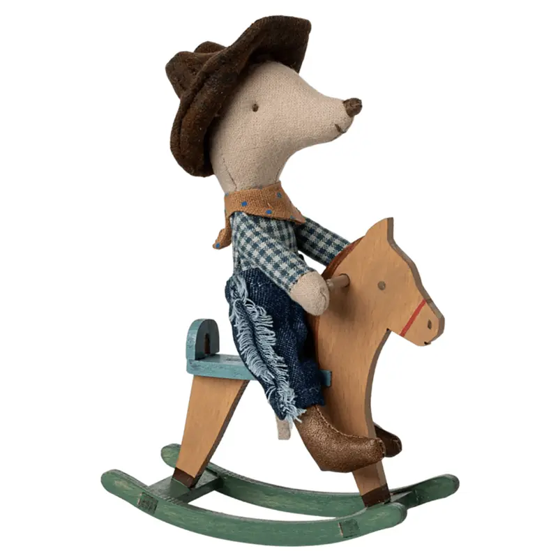 Souris Cowboy Sur Cheval À Bascule, Petit Frère