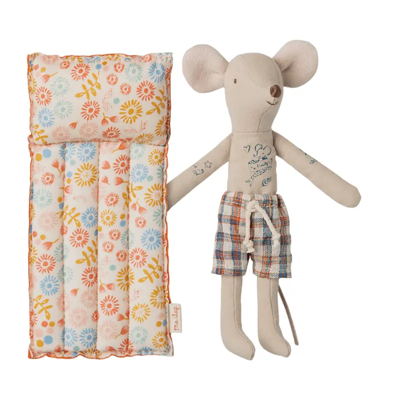 Souris De Plage Avec Matelas Pneumatique, Papa - Fleur
