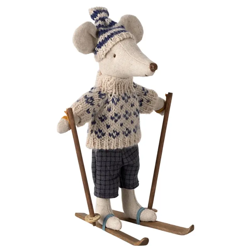Souris D'hiver Avec Kit De Ski Papa - Bleu