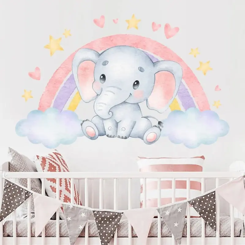 Stickers Muraux Arc-en-Ciel Éléphant – Chambre Bébé