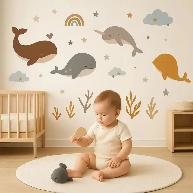 Stickers Muraux Baleines – Chambre Bébé