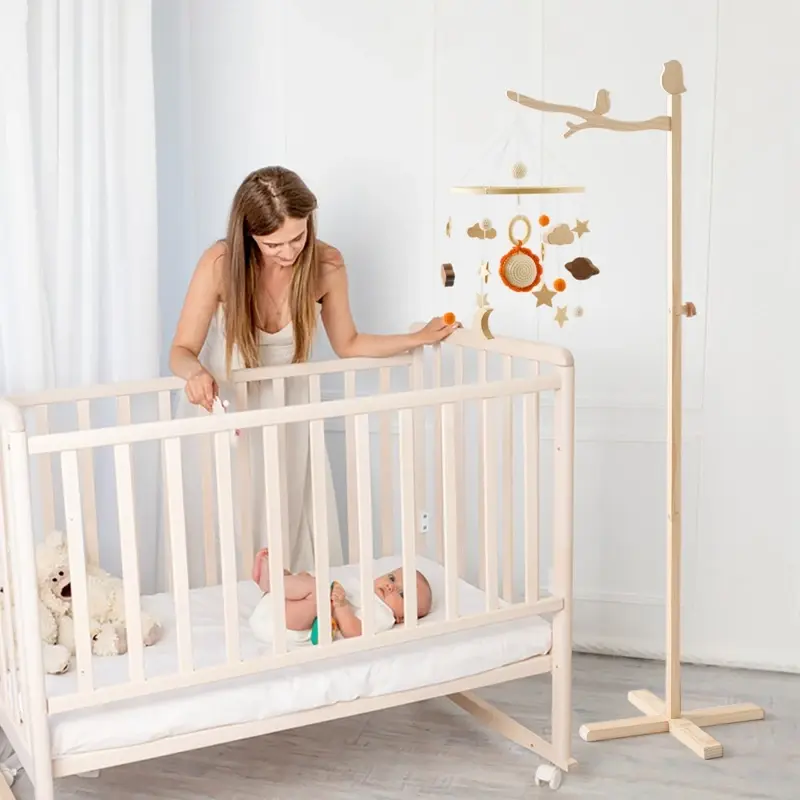 Support Mobile Bébé en Bois Sur Pied