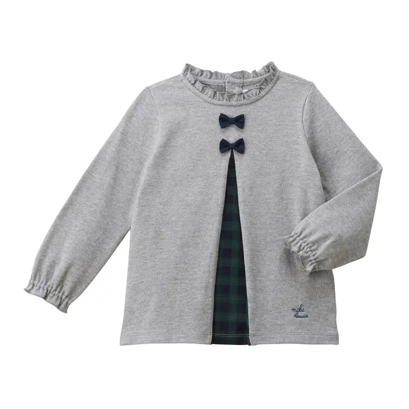 T-SHIRT À MANCHES LONGUES GRIS & À CARREAUX VERTS