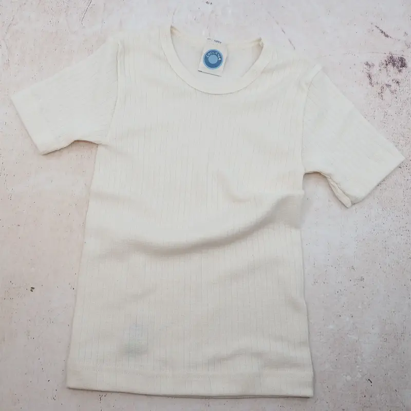 T-shirt à MC pour enfant en laine, soie et coton bio Cosilana  - Naturel