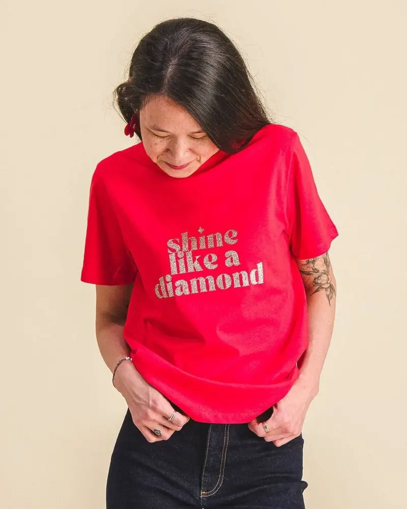 T-shirt femme à paillettes - Message “Shine Like a Diamond”