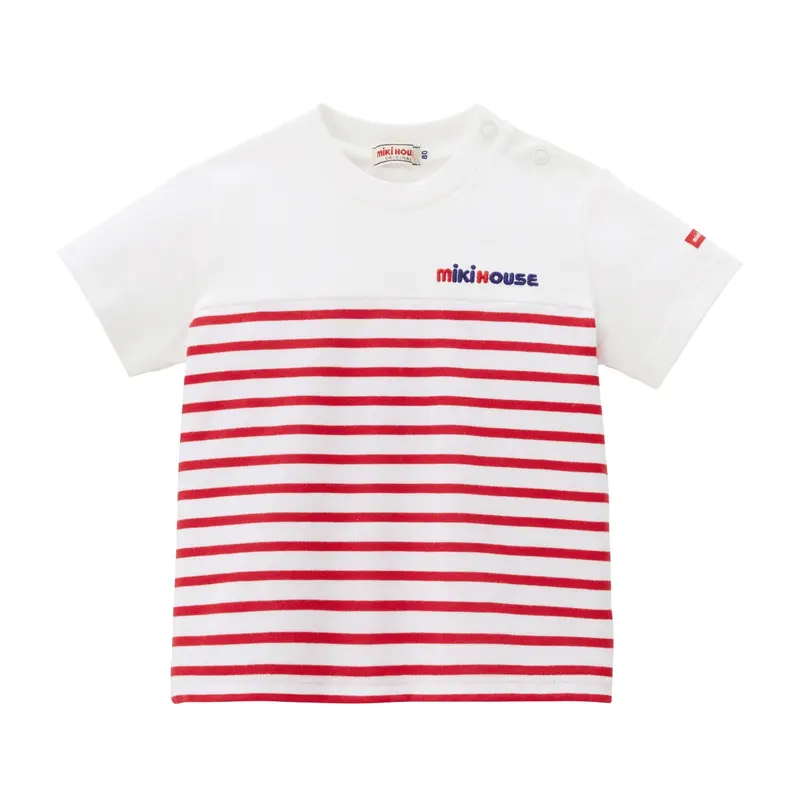T-SHIRT MANCHES COURTES EN COTON À RAYURES ROUGE ET BLANC