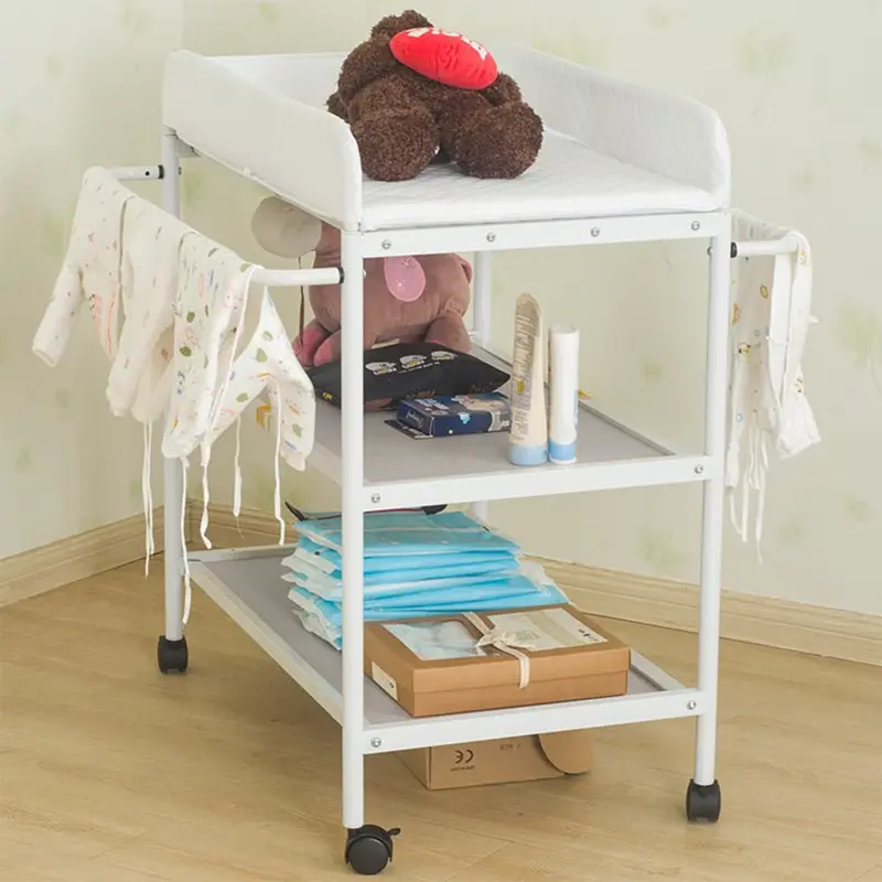 Table à langer 48 cm 4 roulettes Mybooni — 2 étagères ceinture de sécurité