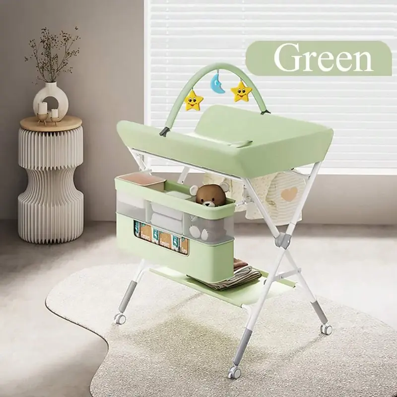 Table à langer bébé avec roulettes Mybooni — Pliable hauteur réglable organiseur