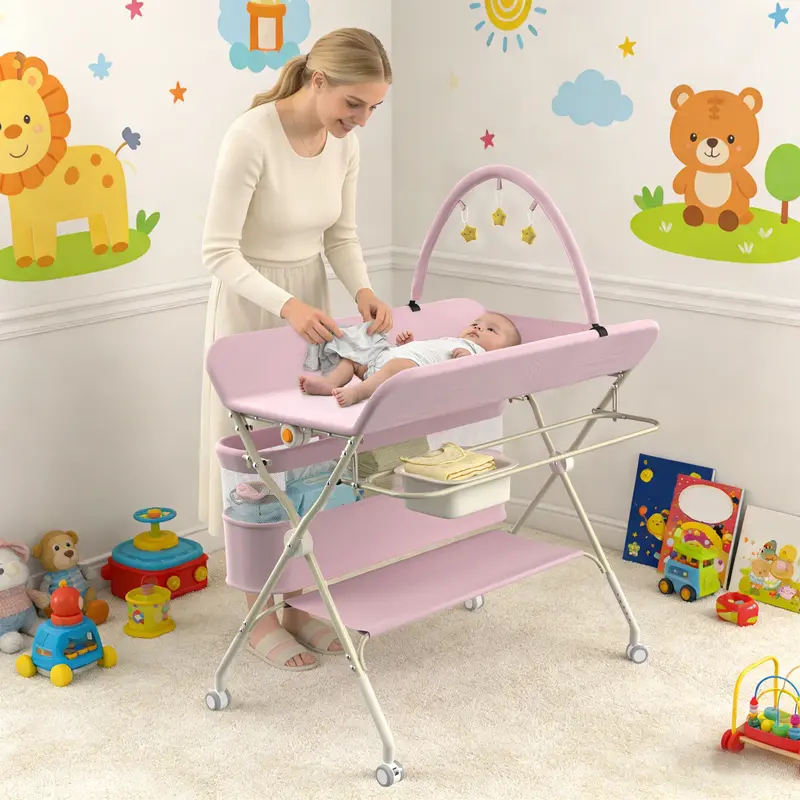 Table à langer mobile pliable Mybooni — Matelas imperméable hauteur réglable