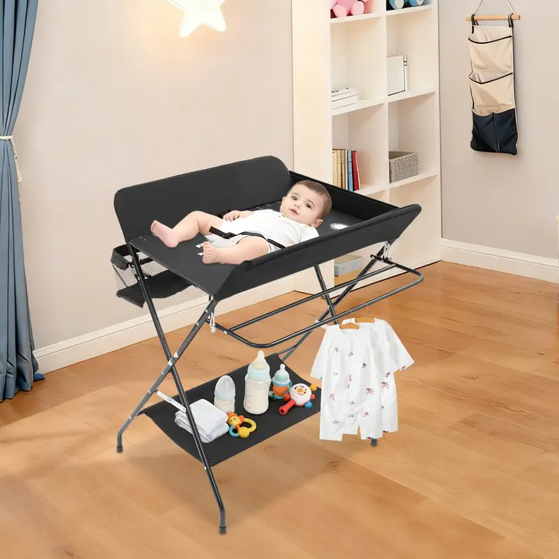 Table à langer pliable étagères Mybooni — Grand coussin hauteur réglable 80×63 cm