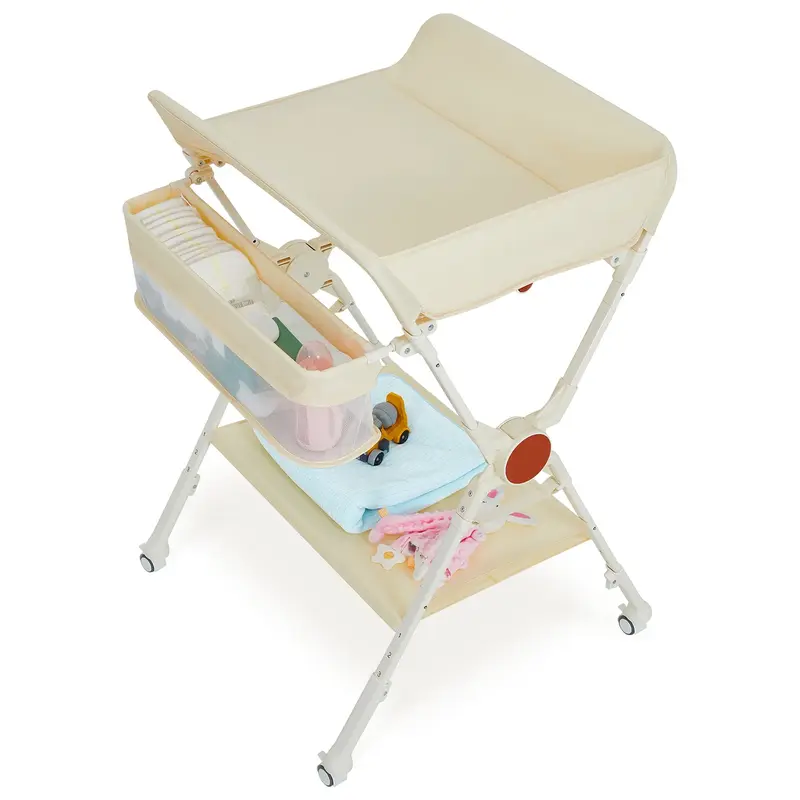 Table à langer réglable Mybooni — Métal et tissu rangement ceinture et roulettes