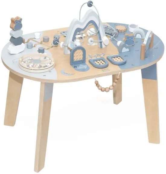 Table d’activités bébé en bois – Jouet d’éveil dès 2 ans - bleue