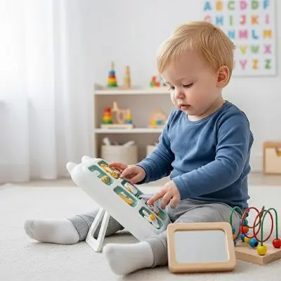 Tableau d’activité bébé Montessori compact | Busy Board 12 mois