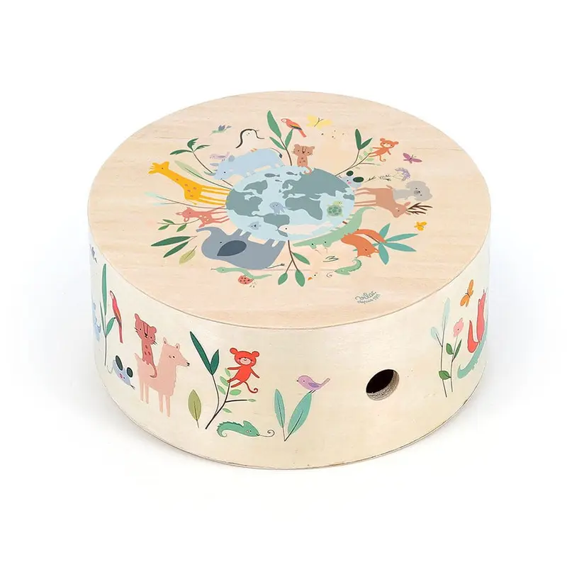 Tambour Cajón en bois les animaux du monde Sarah Betz - VILAC