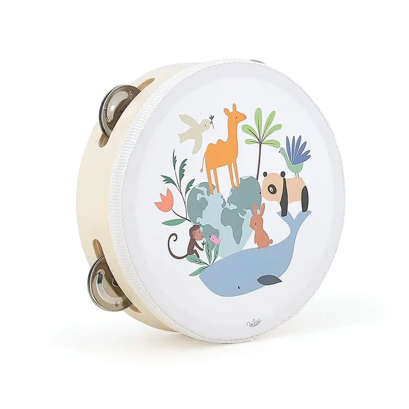 Tambourin en bois les animaux du monde Sarah Betz - VILAC