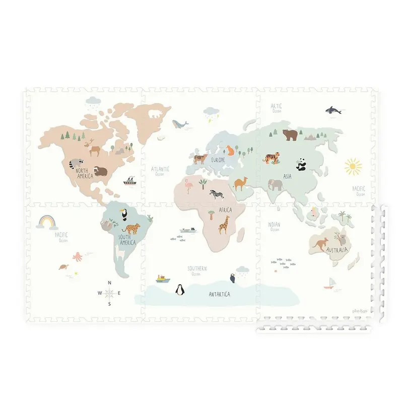 Tapis de jeu réversible 2 en 1 EEVAA Carte du monde (120 x 180 cm)