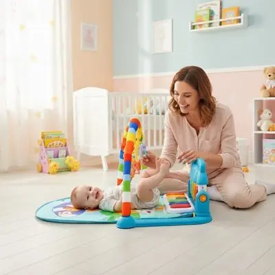 Tapis d’éveil bébé complet avec arche et piano – Confort sensoriel