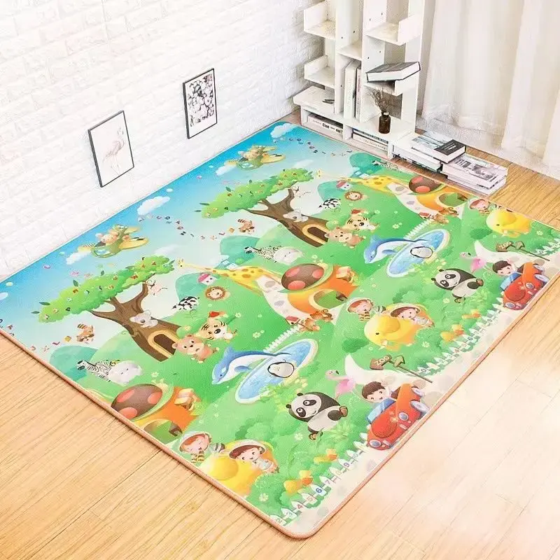 Tapis d'éveil bébé double face animaux - tapis éducatif doux pour ramper et jouer