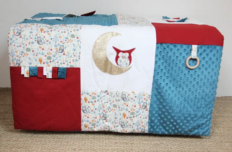 Tapis d'éveil - Collection Hibou - Rouge/Bleu - Fabrication artisanale