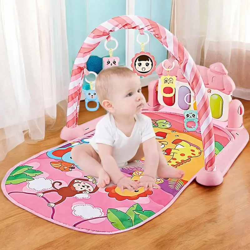 Tapis d’éveil éducatif bébé – Animaux roses & motricité