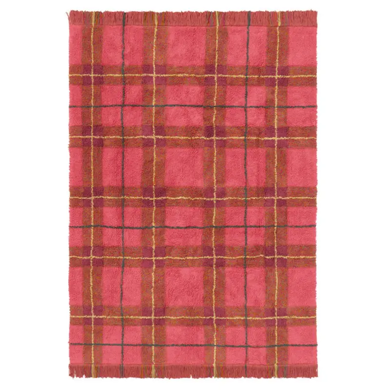 Tapis Lavable Motif Tartan - Rouge Vintage 90 X 120 Cm
