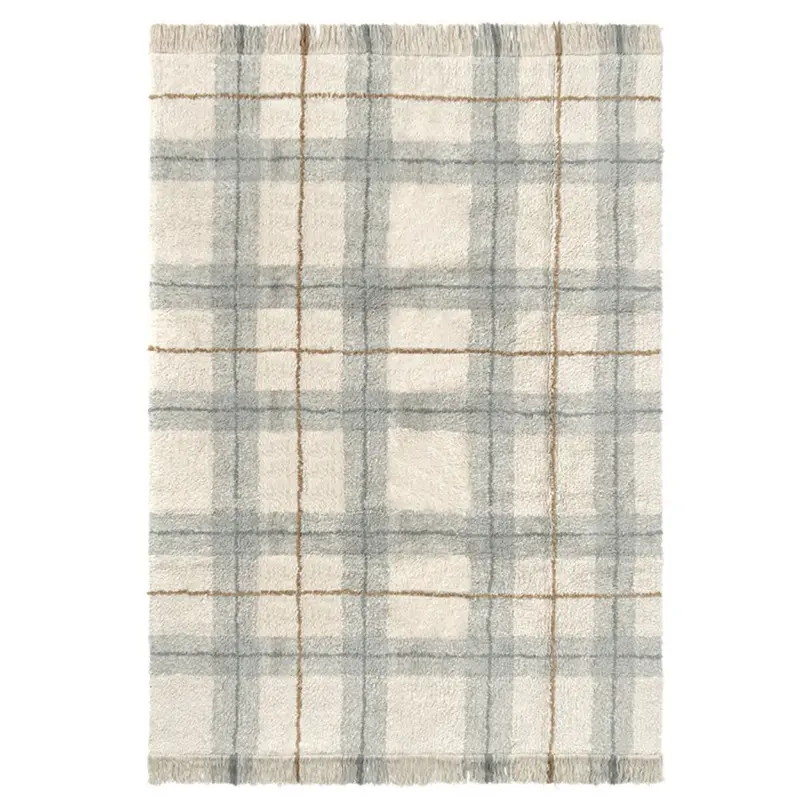 Tapis Lavable Tartan - Bleu Sauge 90 X 120 Cm