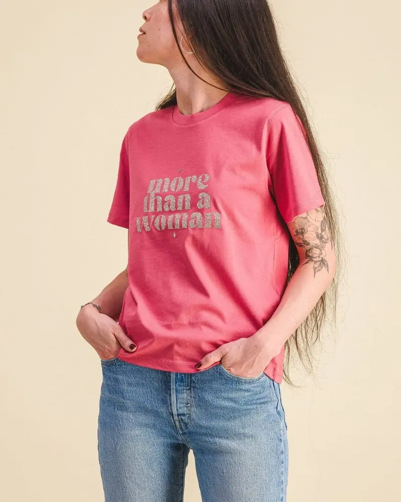 Tee-shirt femme coton - Message pailleté "More than a Woman"