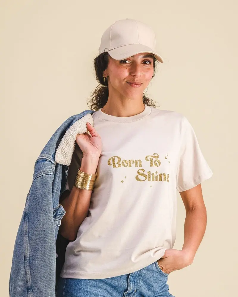 Tee-shirt femme paillettes - Message "Born To Shine"
